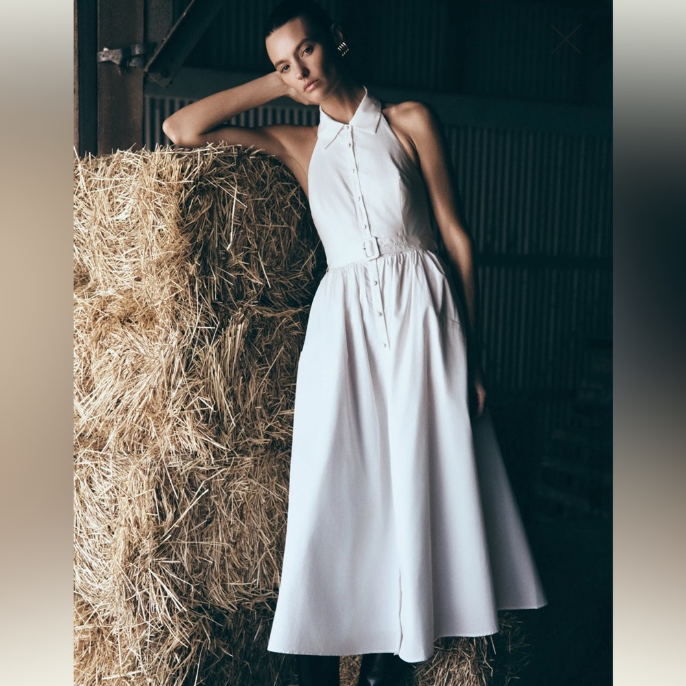 Meshki Cindy Collared Midi Dress - White